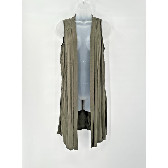 Trove Sleeveless Cardigan size XS Green Boho Sleeveless Drape Vest‎ Longline - Picture 1 of 8